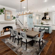 White Transitional Dining Area and Kitchen