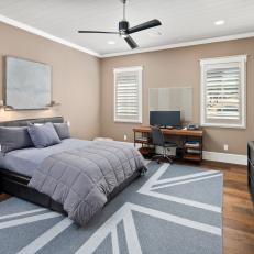 Brown Transitional Bedroom With Gray Rug