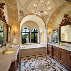 Mosaic Floor and Decorative Millwork for Main Bathroom