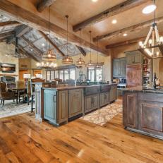 Rustic Great Room With Brown Runner