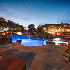 Flagstone Patio and Pool at Night