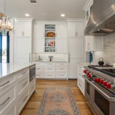 White Chef Kitchen With White Orchid