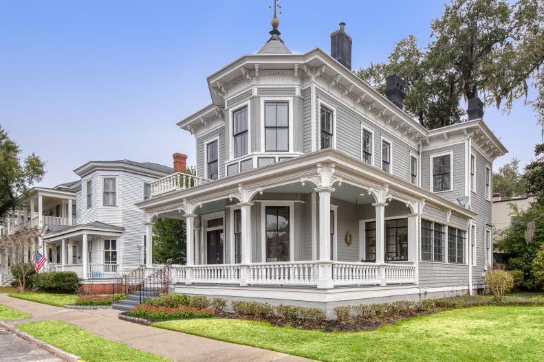 Gray and White Victorian Mansion
