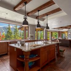 Large Rustic Kitchen With Mountain Views