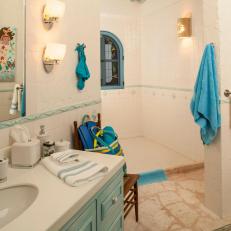 Girl's Bathroom Accented in Turquoise