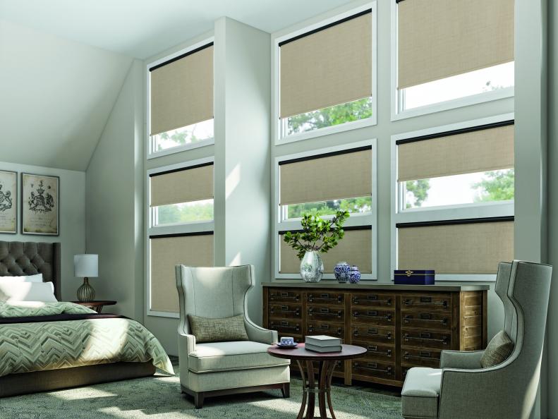 Designer Jason Miller likes automated shades for their clean lines and lack of cords. "Automated window treatments also add privacy and coziness to your bedroom for a great night's sleep," he says." If you don’t want your neighbors to know your entire night routines, or if you want to dim the light and create a more cozy atmosphere, you will have total control of the shades to let just the right amount of light in, and you will be able to decide that for each room as they all might have different needs." 
