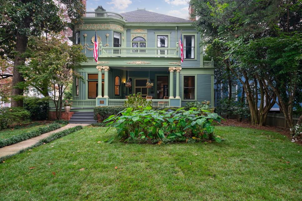 Blue and Green Colonial Revival Exterior
