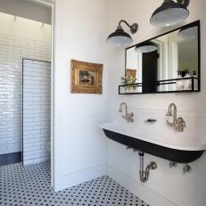 Black and White Country Bathroom With Gold Art