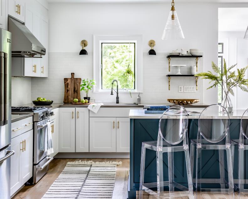 White Kitchen With Clear Barstools