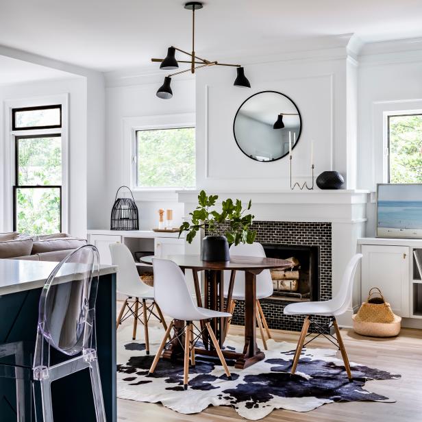 Transitional Great Room With Cow Hide Rug HGTV   1620928613695 