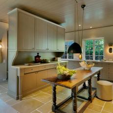 Neutral Transitional Kitchen With Black Pendant