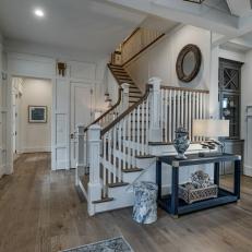 White Transitional Foyer With Gray Console