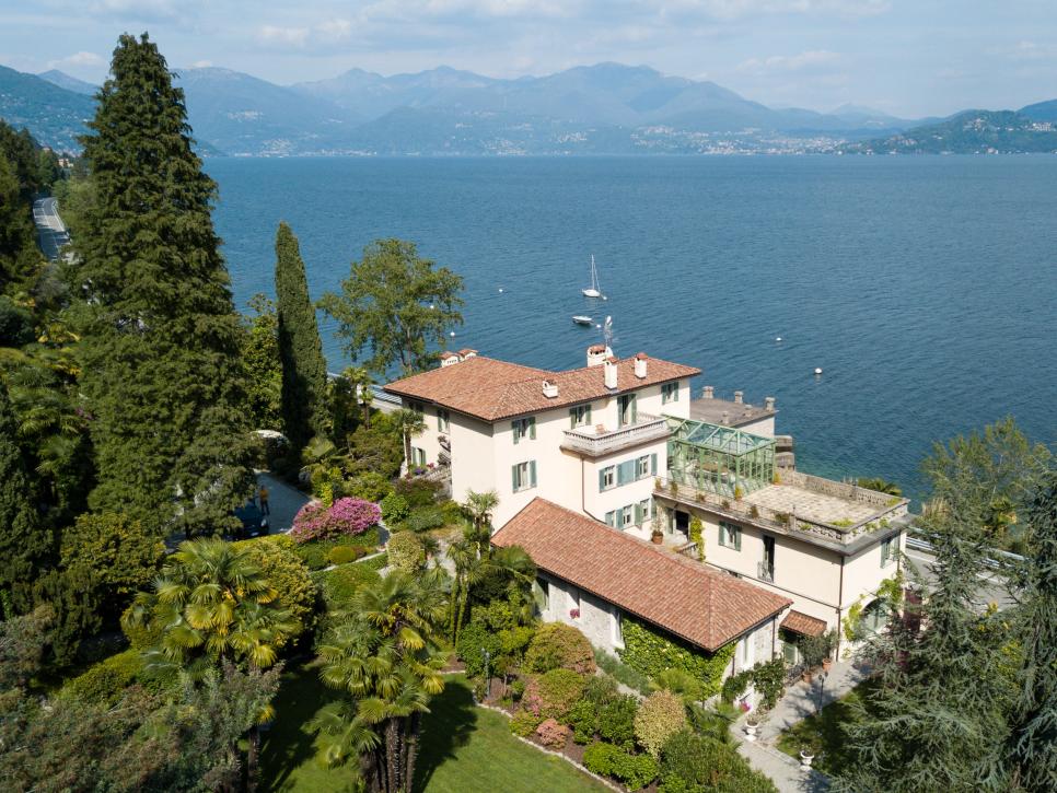 Italian Villa Exterior, Neutral, Waterfront Boats, Lush Landscaping