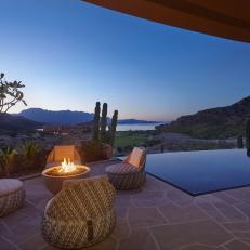 Patio With Infinity Pool and Fire Pit