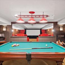 Lower-Level Game Space Includes Pool Table and Theater