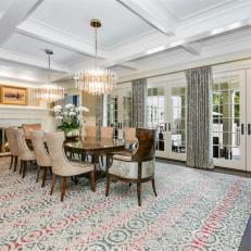 Traditional Dining Room With Coffered Ceiling