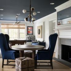 Contemporary Game Room With Navy Chairs