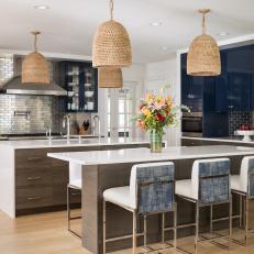 Art Deco Kitchen With Blue Lacquer Cabinets