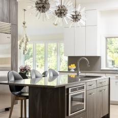 Gray Modern Open Plan Kitchen With Star Pendants