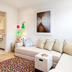 Multicolored Eclectic Sitting Room With Bright Rug