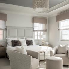 White Transitional Bedroom WIth Tan Valances