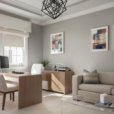 Tan Contemporary Home Office With Black Pendant