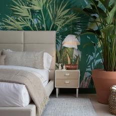 Green Tropical Bedroom With Houseplant