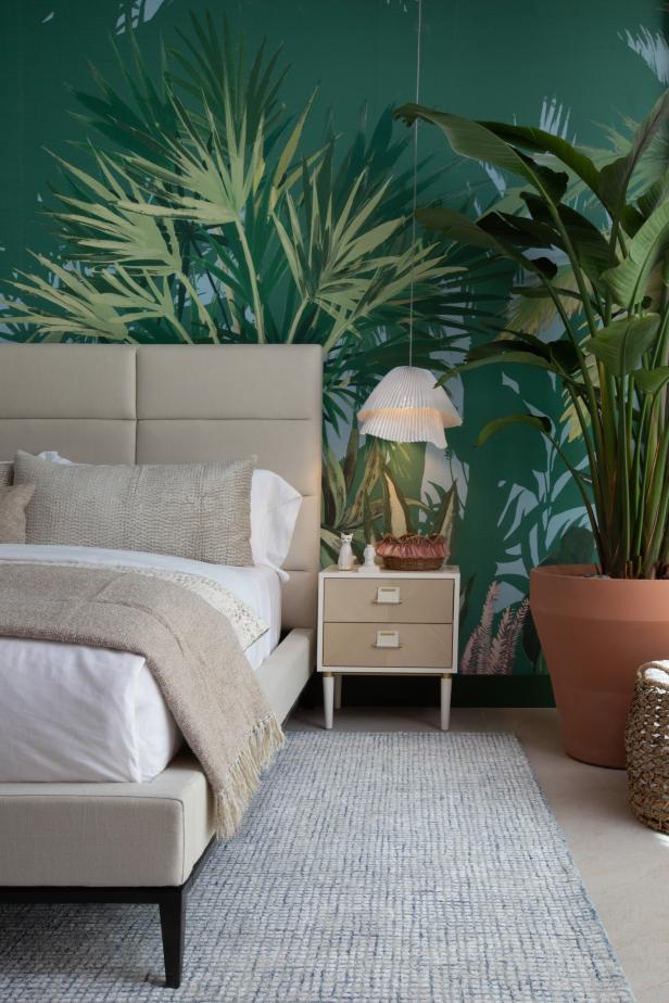 Green Tropical Bedroom With Houseplant HGTV