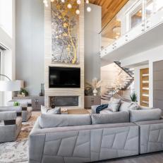 Cool, Contemporary Living Room With Expansive Ceilings