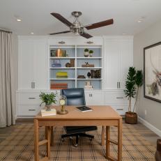 Cozy Home Office With Large Spacious Bookshelf