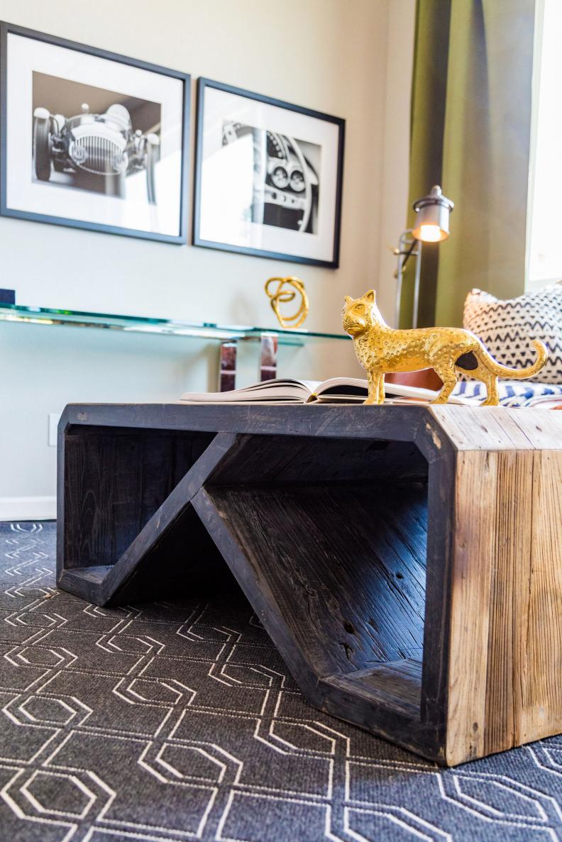 Wooden Coffee Table With Cat Figurine