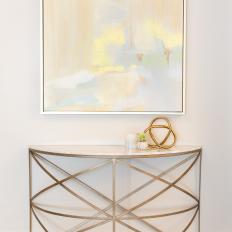 Calming Yellow Painting with Bronze Half Table