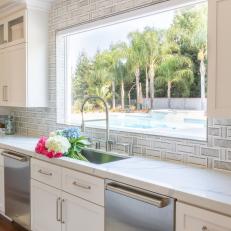 Beaming Large Kitchen Window With Beautiful Outdoor Scenery View 