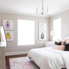 Stylish Cream Bedroom With Elegant Diamond Chandelier
