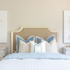 Elegant White Bedroom With Two Classic Blue Ballerina Paintings