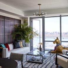 Modern Living Room With Golden Sculpture