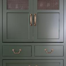 Green China Cabinet and Pantry With Brass Hardware 