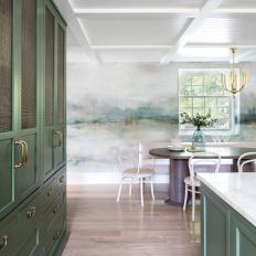 Artsy Kitchen With Mural and Emerald Green Pantry