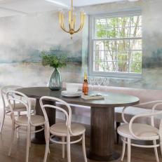 Whimsical Breakfast Nook With blue and Green Mural