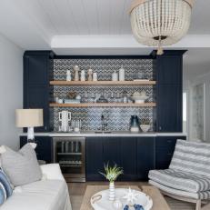 Coastal Living Room With Navy Bar