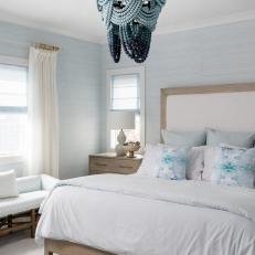 Blue Coastal Bedroom With Ombre Pendant
