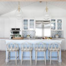 White Coastal Kitchen With Vaulted Ceiling