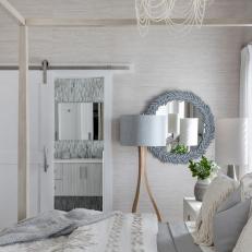 Gray Coastal Bedroom With Canopy Bed