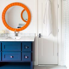 Colorful, Eclectic Child's Bathroom With Bold Swaths of Color 