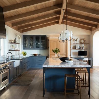 Contemporary Kitchen With Blue Cabinets