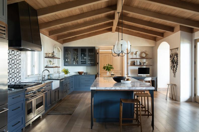 Contemporary Kitchen With Blue Cabinets 