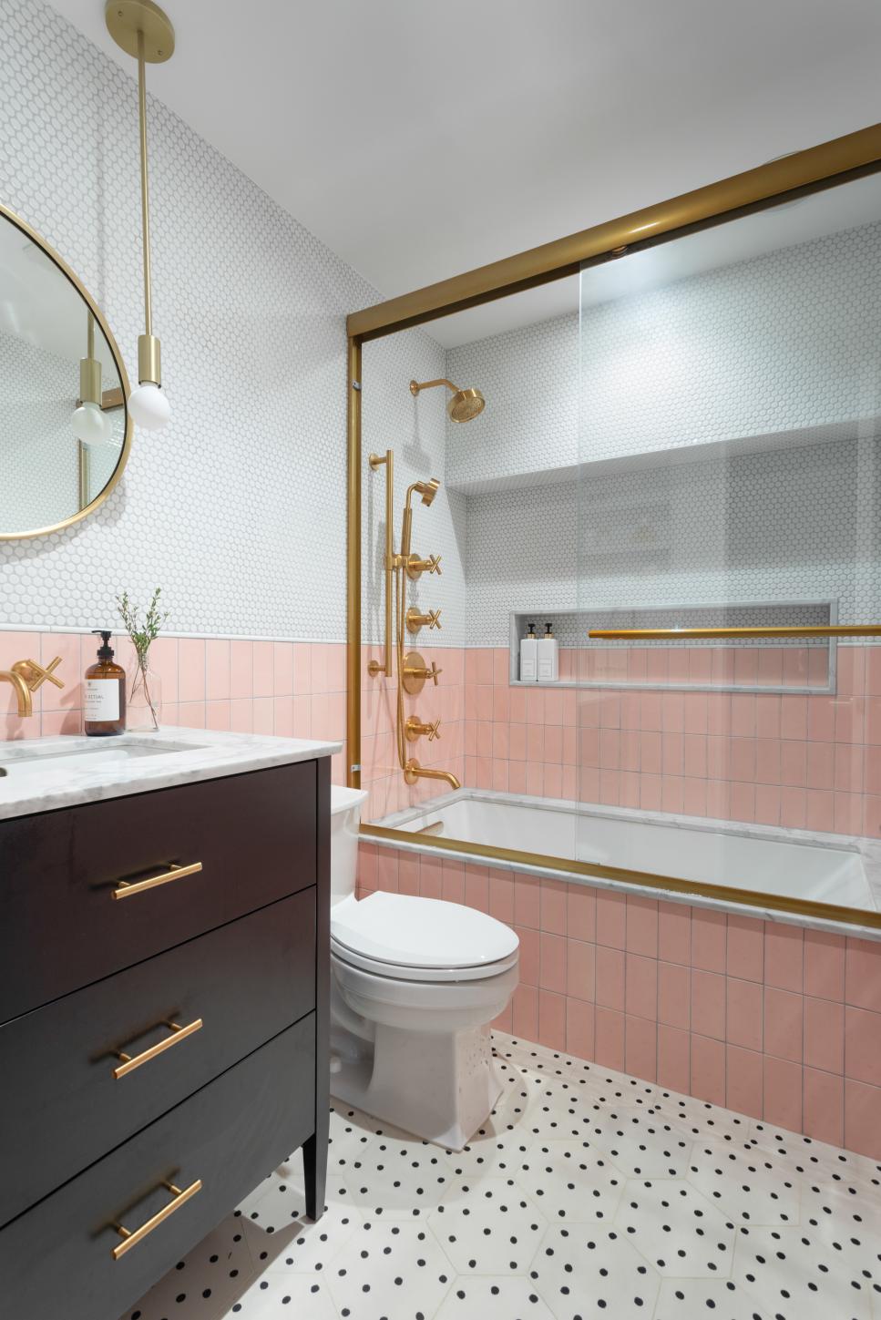Pink and White Contemporary Bathroom With Dot Floor HGTV