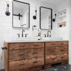 Black and White Contemporary Bathroom With Rustic Vanity