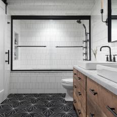 Black and White Bathroom With Black Floor