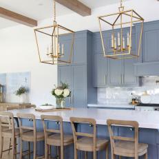 Bright Contemporary Kitchen with Stunning Ocean Blue Kitchen Island